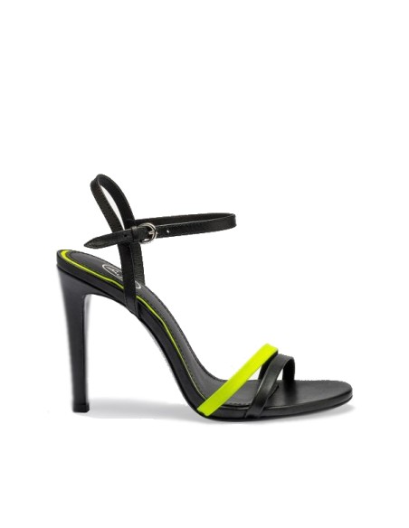 Sandali col tacco modello Hello Bis colore nero e giallo fluorescente - ASH