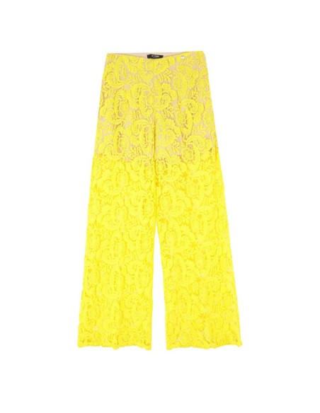 Pantalone palazzo in pizzo giallo fluo - TWIN SET