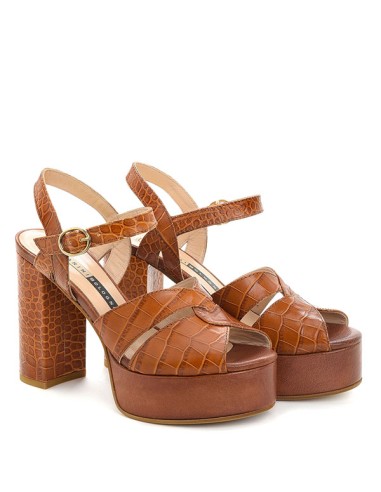 Sandali con plateau stampa cocco color cuoio - CHIARINI BOLOGNA